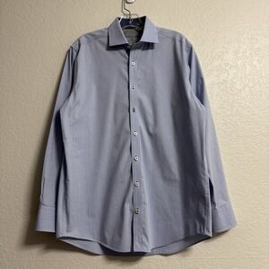 Twillory Shirt Mens 15.5 Blue Dress Traditional Fit Performance Herringbone